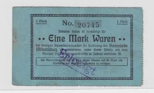 1 Mark Banknote Notgeld Mikultschütz Donnersmarckhütte in Zabrze um 1920(137548)