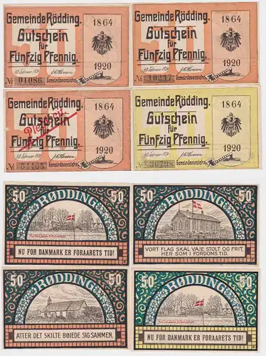 4 x 50 Pfennig Banknoten Notgeld Gemeinde Rödding Dänemark 10.2.1920 (122063)