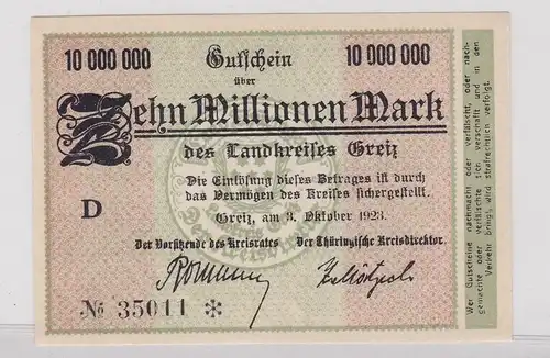 10 Millionen Mark Banknote Inflation Landkreis Greiz 3.10.1923 (126543)