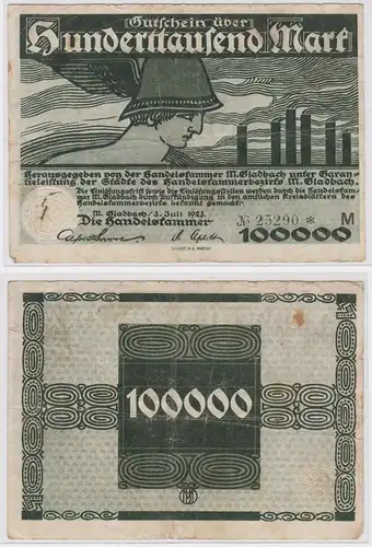 100000 Mark Banknote Handelskammern Mönchen Gladbach 3.7.1923 (122209)