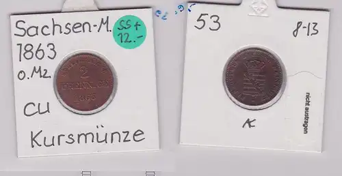 2 Pfennig Kupfer Münze Sachsen-Meiningen 1863 (120275)