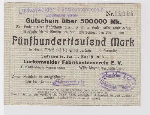 500000 Mark Banknote Luckenwalder Fabkrikantenverein e.V. 11.8.1923 (122071)