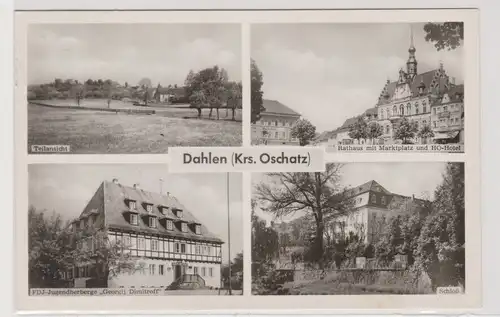 50809 Ak Dahlen (Kreis Oschatz) - FDJ Jugendherberge, Schloß, Rathaus 1953