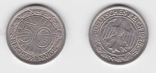 50 Pfennig Nickel Münze Weimarer Republik 1928 A f.vz (139888)