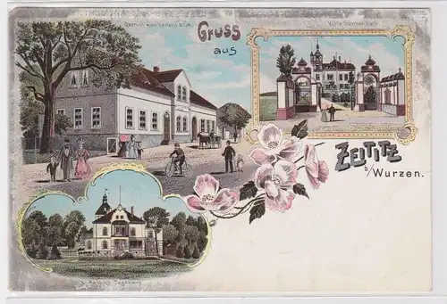 79949 Ak Lithographie Gruß aus Zeititz bei Wurzen Gasthof & Jagdhaus um 1900