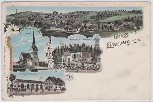 56021 Ak Lithographie Gruß aus Eibenberg Gasthof mit Fleischerei usw. um 1900