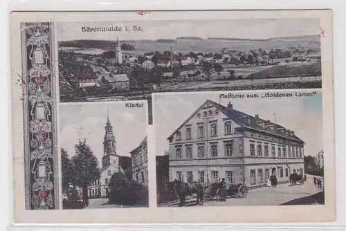 87748 Mehrbild Ak Bärenwalde in Sachsen Gasthaus zum "Goldenen Lamm" 1921