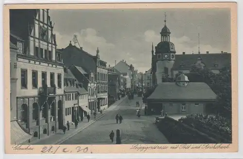 75613 Ak Glauchau Leipzigerstraße mit Post und Reichsbank 1930