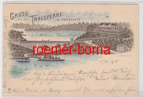 73937 Ak Lithografie Gruss von der Thalsperre bei Remscheid 1895