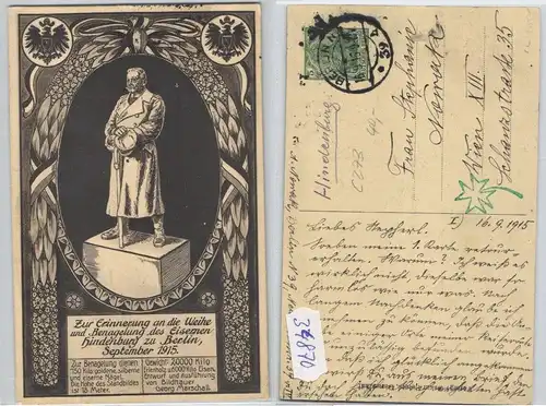 34870 DR Ganzsachen Postkarte PP27/C273 Berlin Eiserner Hindenburg Sept. 1915