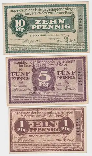 3 Banknoten Kriegsgefangenenlager 1917 XVIII.Armeekorps Frankfurt a.M. (140304)