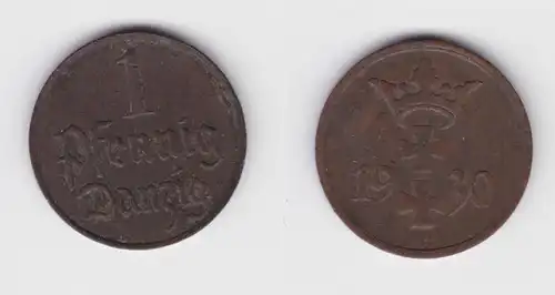 1 Pfennig Kupfer Münze Danzig 1930 Jäger D 2 ss+ (156337)