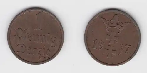 1 Pfennig Kupfer Münze Danzig 1937 Jäger D 2 ss+ (156260)
