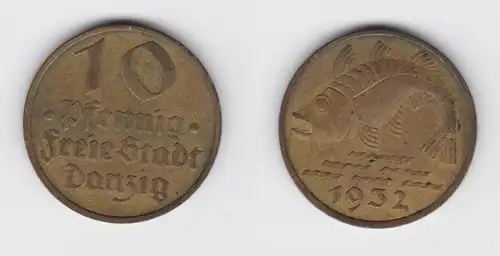 10 Pfennig Messing Münze Danzig 1932 Dorsch Jäger D 13 (156378)