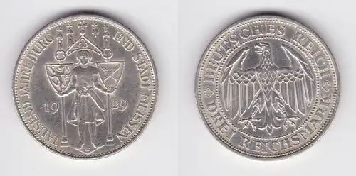 Silber Münze 3 Mark 1000 Jahre Stadt Meißen 1929 E ss/vz (156223)