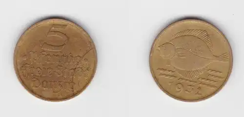5 Pfennig Messing Münze Danzig 1932 Flunder ss (156312)