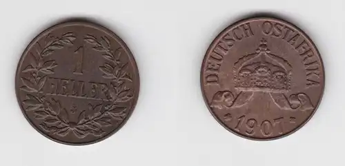1 Heller Kupfer Münze Deutsch Ostafrika 1907 J vz Jäger 716 (156256)
