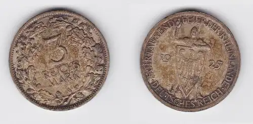 3 Mark Silber Münze 1000 Feier der Rheinlande 1925 A f.vz (156210)