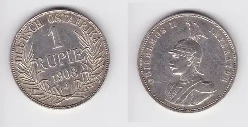 1 Rupie Silber Münze Deutsch Ost Afrika 1908 J ss/vz (155866)