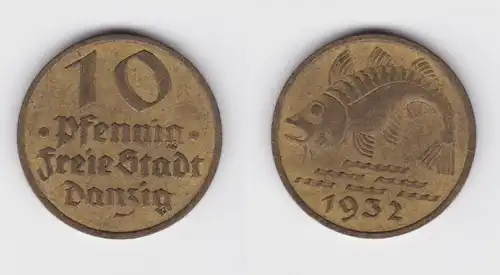 10 Pfennig Messing Münze Danzig 1932 Dorsch Jäger D 13 (156296)