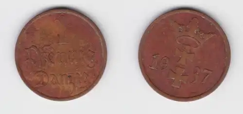 1 Pfennig Kupfer Münze Danzig 1937 Jäger D 2 ss+ (156374)