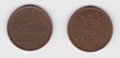 1 Pfennig Kupfer Münze Danzig 1937 Jäger D 2 f.vz (156280)