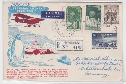 907087 Einschreibe Brief auf FDC Australian Antarctic Territory 1960 Base Mawson