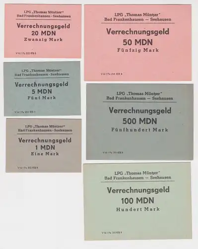 6 Banknoten 1 bis 500 Mark DDR LPG "Thomas Müntzer" Bad Frankenhausen (165353)