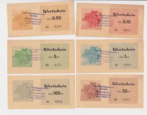 6 Banknoten 0,10 bis 100 Mark DDR LPG "Vorwärts" Mannstedt (165262)