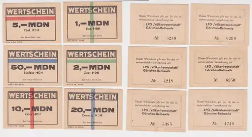 6 Banknoten 1 - 50 Mark DDR LPG "Völkerfreundschaft" Görschen Rathewitz (165703)