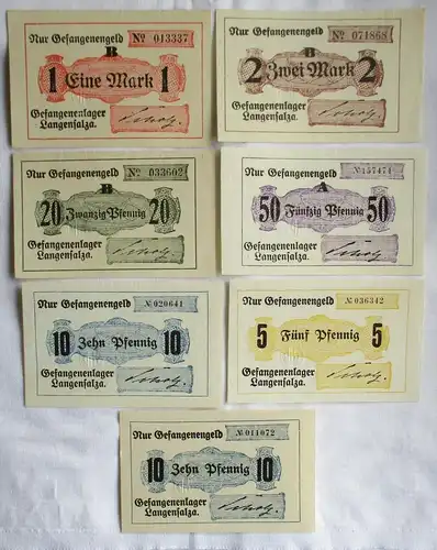7 Stück 10 Pfennig bis 2 Mark Banknoten Gefangenenlager Langensalza  (165670)