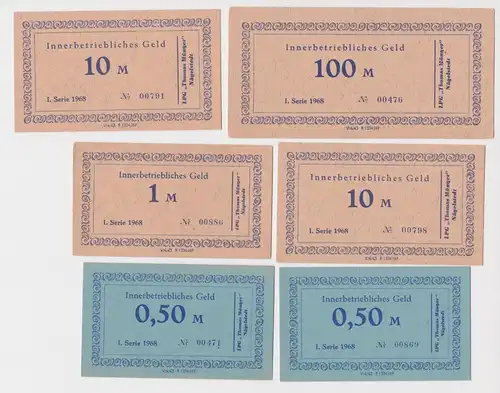 6 Banknoten 0,50 bis 100 Mark DDR LPG Geld "Thomas Müntzer" Nägelstädt (165990)