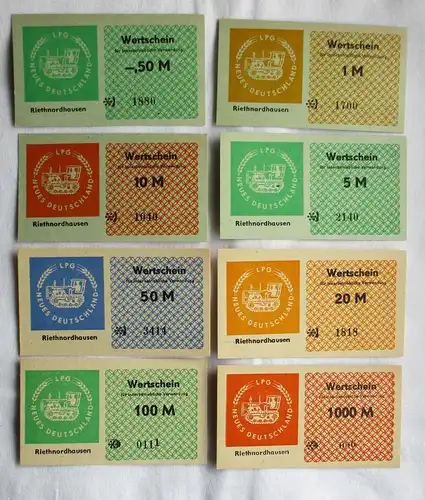8 Banknoten 0,50 bis 1000 Mark DDR LPG Geld "Riethnordhausen" (165882)
