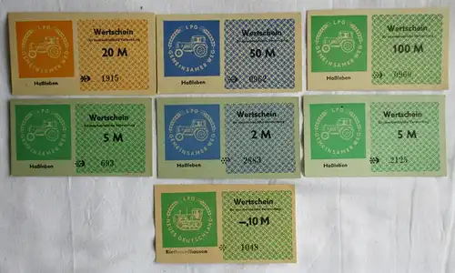 6 Banknoten 0,10 bis 100 Mark DDR LPG Geld "Gemeinsamer Weg" Haßleben (164592)