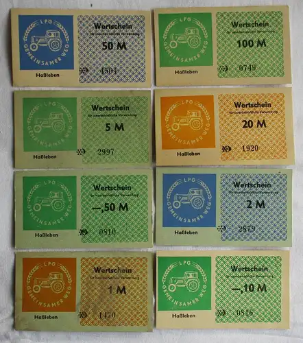8 Banknoten 0,10 bis 100 Mark DDR LPG Geld "Gemeinsamer Weg" Haßleben (165852)