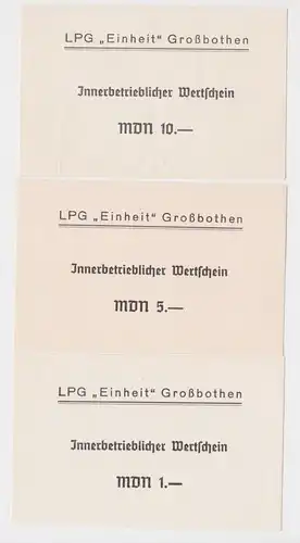 3 Banknoten 1 bis 10 Mark DDR LPG Geld "Einheit" Großbothen (165485)
