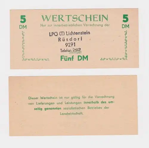 5 Mark Wertschein DDR für LPG Geld LPG "Lichtenstein Rüsdorf (162390)