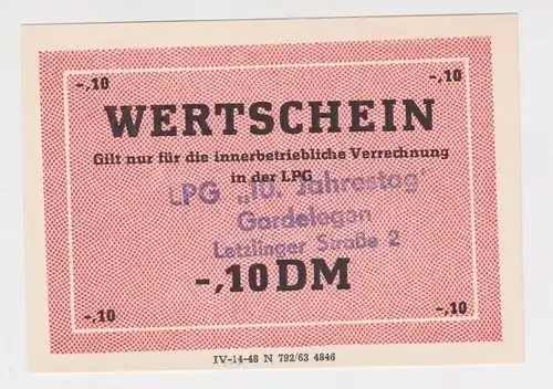 0,10 Mark Wertschein DDR für LPG Geld LPG "10.Jahrestag" Gardelegen (165666)