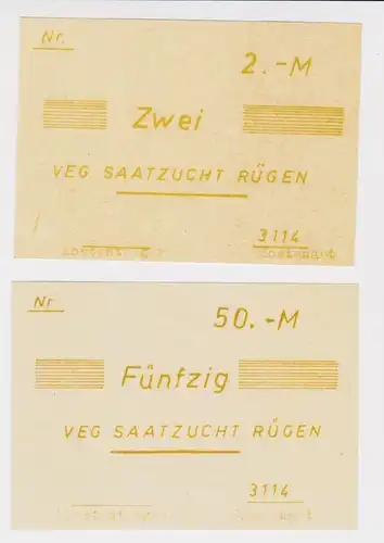 2 Banknoten 2 und 50 Mark DDR Geld VEG "Saatzucht Rügen" (165537)