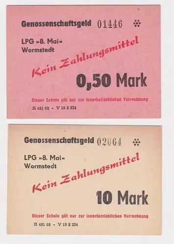 2 Banknoten 0,50 und 10 Mark DDR LPG Geld "8.Mai" Wormstedt (165549)