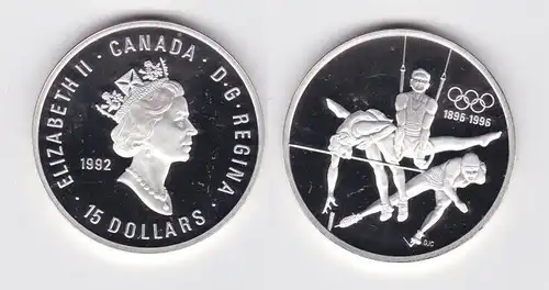15 Dollar Silbermünze Kanada 100 Jahre Olympische Spiele 1992 (156460)