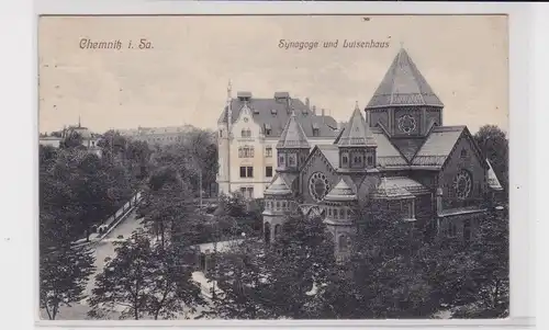 904906 Ak Chemnitz Synagoge und Luisenhaus 1918