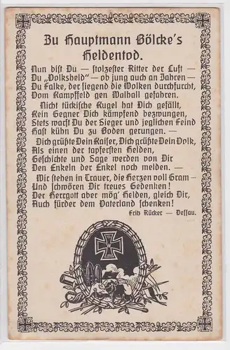 99286 Patriotika Ak Gedicht "Zu Hauptmann Bölckes Heldentod"