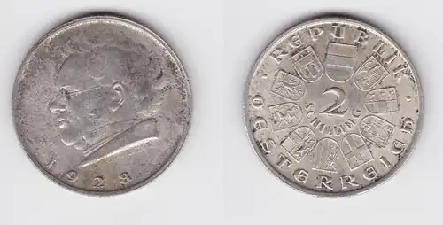 2 Schilling Silber Münze Österreich Schubert 1928 (155210)