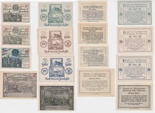 8 x Notgeld 10 bis 50 Heller Banknoten Marktgemeinde Peuerbach 1920 (154731)