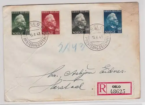 64913 Norwegen 255/258 Edward Grieg Cover Erster Tag FDC Einschreiben Brief 1943