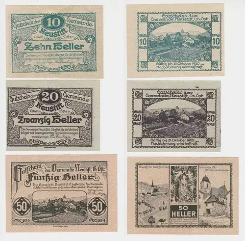 10, 20 und 50 Heller Banknote Neustift (143515)