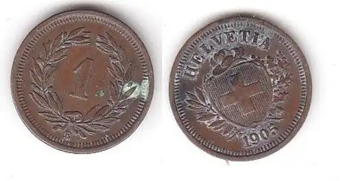 1 Rappen Kupfer Münze Schweiz 1905 B (114452)