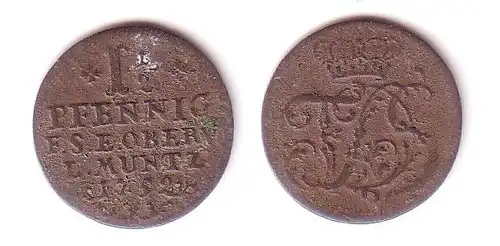 1 1/2 Pfennig Kupfer Münze  Sachsen Eisenach 1752 (115048)