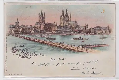 97244 Patent Ak Gruss aus Köln - Rheinpromenade mit Dom, Kirche Groß St. Martin